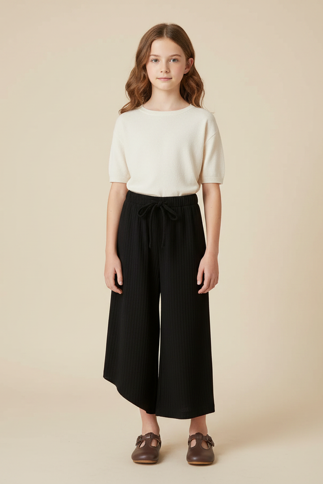 Pantalon Chinois Noir Côtelé Ample Décontracté Enfant - Cordé
