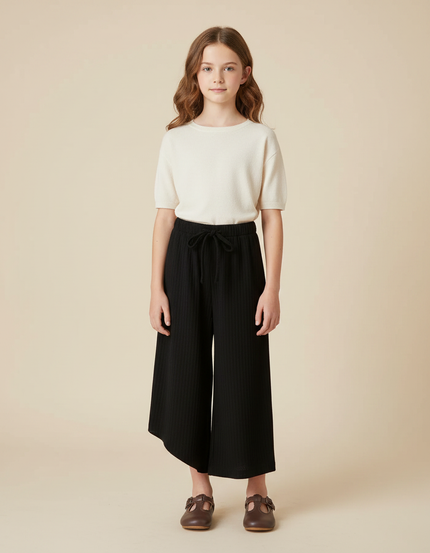 Pantalon Chinois Noir Côtelé Ample Décontracté Enfant - Cordé