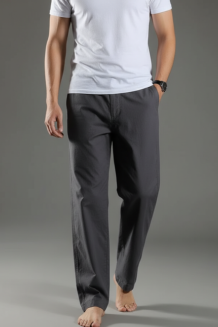 Pantalon Chinois Gris Décontracté Coton Ample Homme