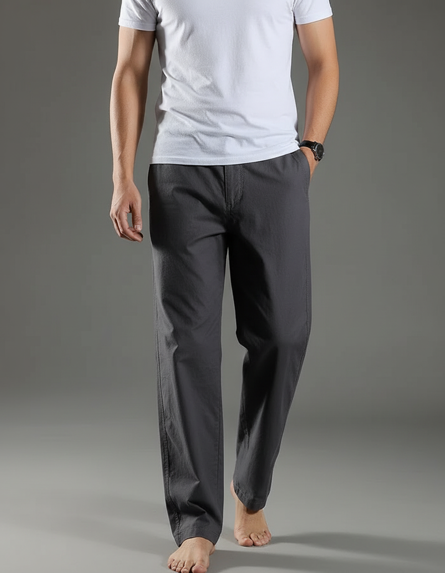 Pantalon Chinois Gris Décontracté Coton Ample Homme