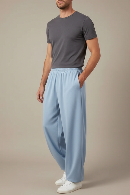 Pantalon Chinois Bleu Ciel Ample Fluide Décontracté Coton