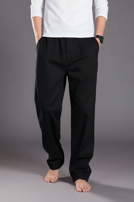 Pantalon Chinois Noir Ample Décontracté Homme Coton
