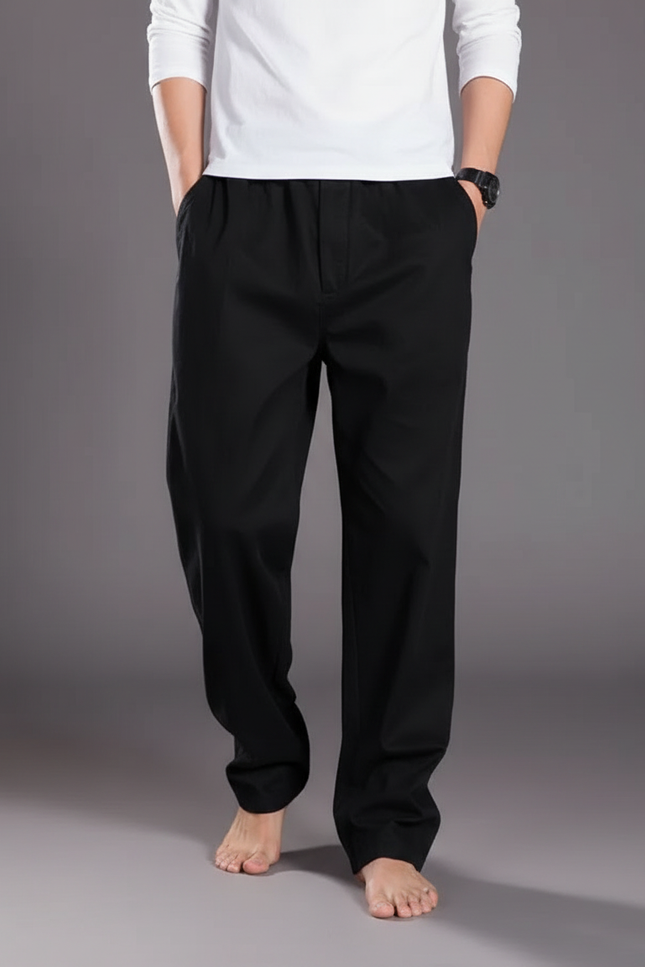 Pantalon Chinois Noir Ample Décontracté Homme Coton
