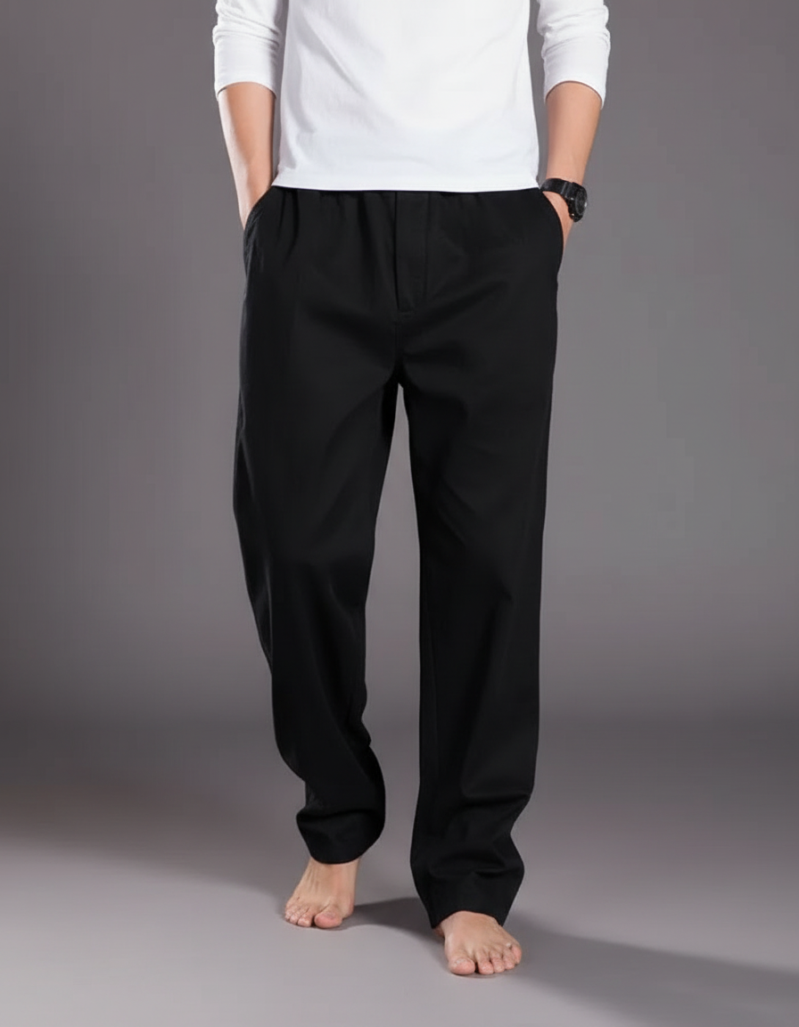 Pantalon Chinois Noir Ample Décontracté Homme Coton