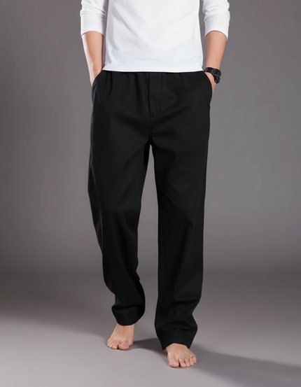 Pantalon Chinois Noir Ample Décontracté Homme Coton