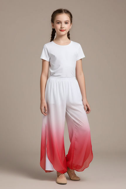 Pantalon Chinois Blanc Rouge Dégradé Fluide Large - Multicolore Polyester