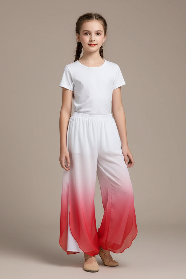 Pantalon Chinois Blanc Rouge Dégradé Fluide Large - Multicolore Polyester