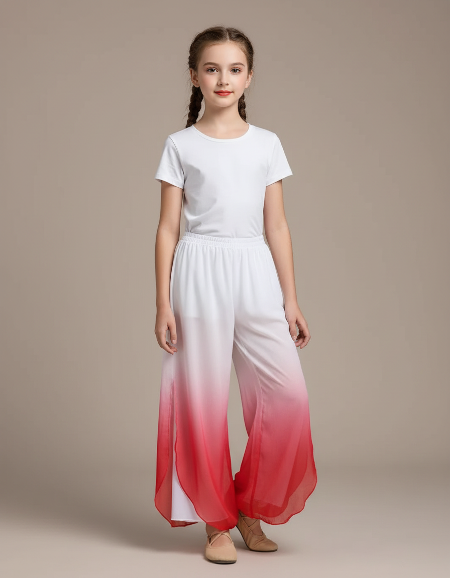 Pantalon Chinois Blanc Rouge Dégradé Fluide Large - Multicolore Polyester