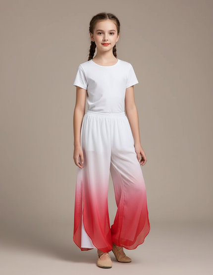 Pantalon Chinois Blanc Rouge Dégradé Fluide Large - Multicolore Polyester