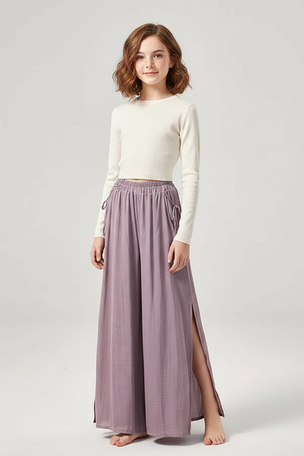 Pantalon Chinois Violet Ample Fluide Fendu Danse - Viscose