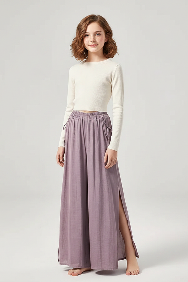 Pantalon Chinois Violet Ample Fluide Fendu Danse - Viscose