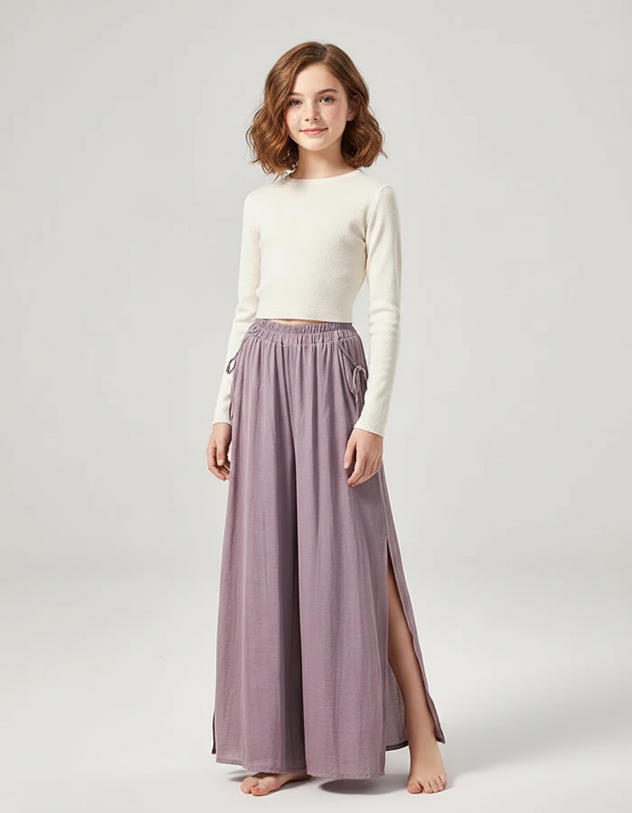 Pantalon Chinois Violet Ample Fluide Fendu Danse - Viscose