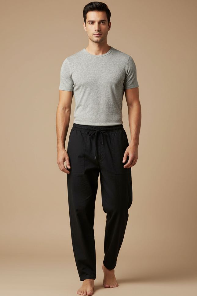Pantalon Chinois Noir Coton Ample Décontracté Homme