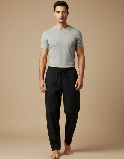 Pantalon Chinois Noir Coton Ample Décontracté Homme