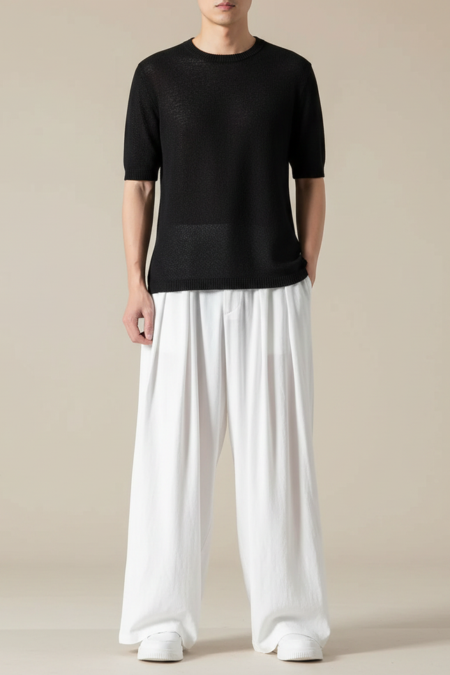 Pantalon Chinois Blanc Ample Fluide Lin Homme