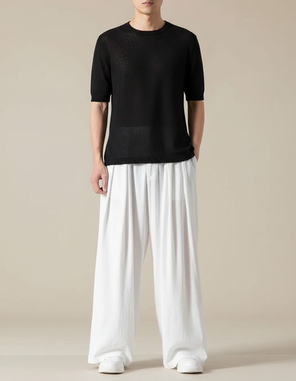 Pantalon Chinois Blanc Ample Fluide Lin Homme