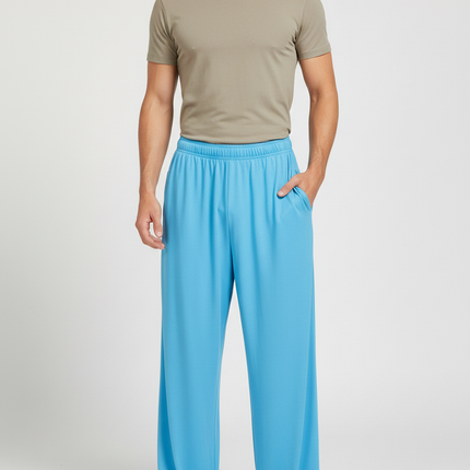 Pantalon Chinois Bleu Ciel Ample Fluide Unisexe - Polyester
