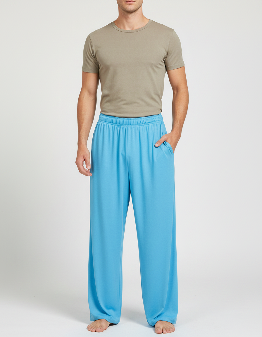 Pantalon Chinois Bleu Ciel Ample Fluide Unisexe - Polyester