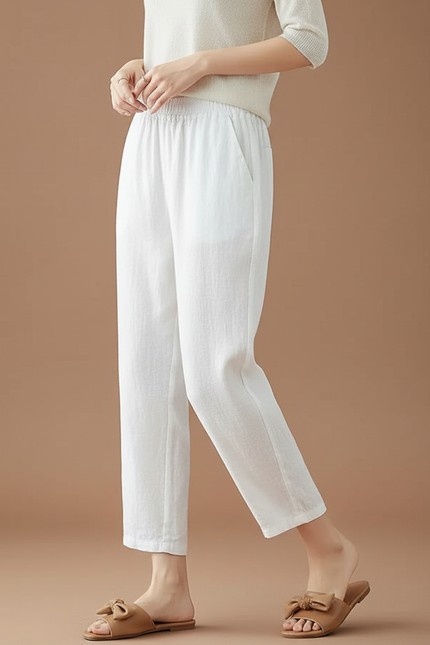 Pantalon Chinois Blanc Ample Lin Coton Léger