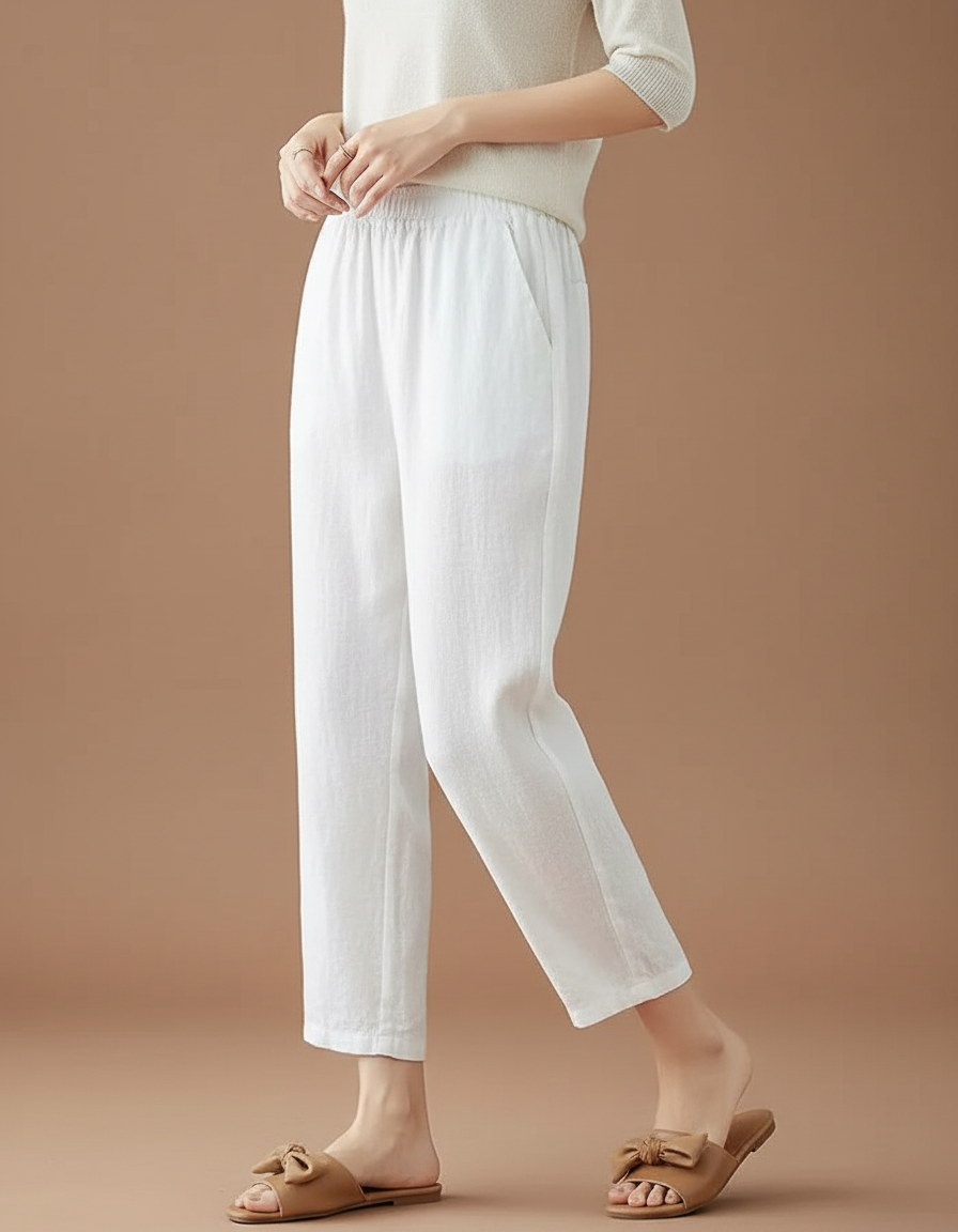 Pantalon Chinois Blanc Ample Lin Coton Léger
