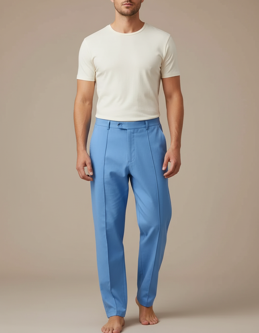 Pantalon Chinois Bleu Ciel Droit Décontracté Homme - Gabardine
