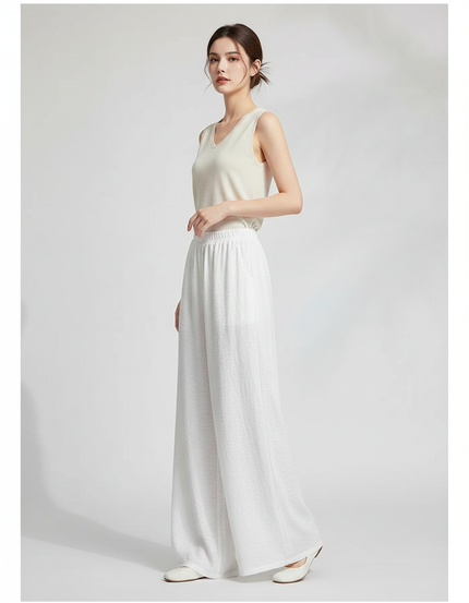 Pantalon Chinois Blanc Ample Fluide Texturé Femme - Lin