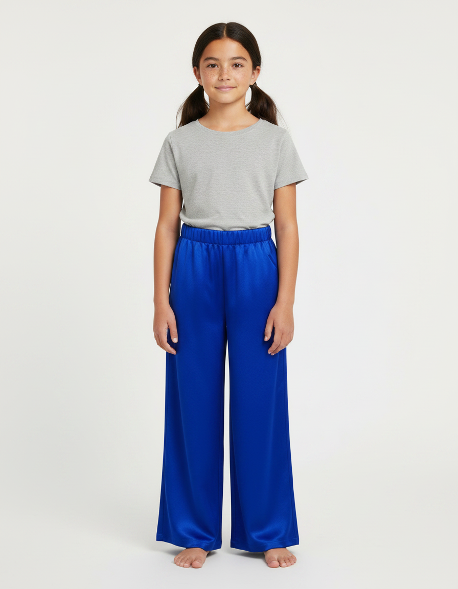 Pantalon Chinois Bleu Royal Satin Fluide Ample