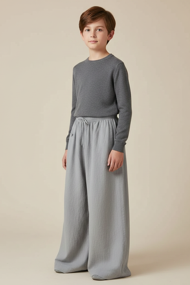 Pantalon Chinois Gris Clair Lin Ample Confortable Enfant