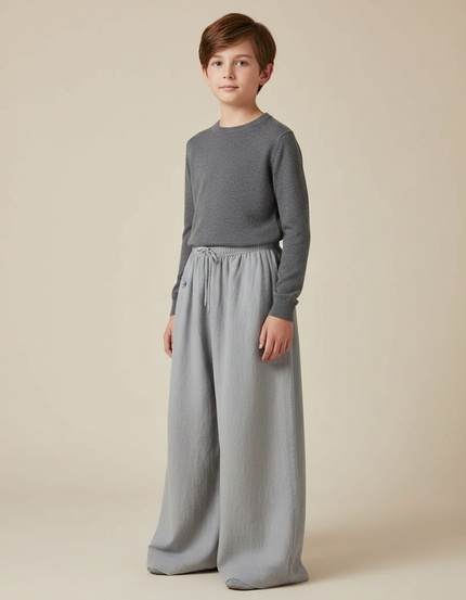 Pantalon Chinois Gris Clair Lin Ample Confortable Enfant