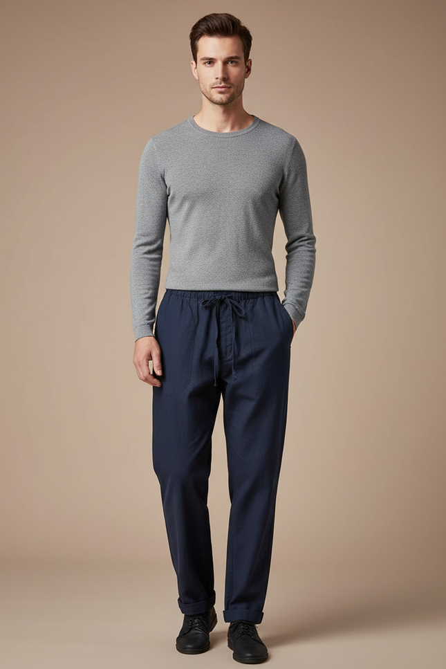 Pantalon Chinois Homme Bleu Marine Ample - Coton