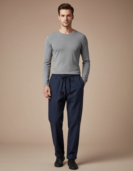 Pantalon Chinois Homme Bleu Marine Ample - Coton