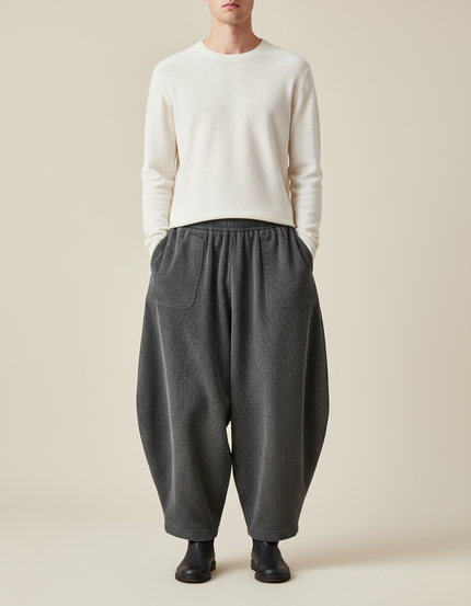 Pantalon Chinois Gris Côtelé Ample Décontracté Homme - Cordé