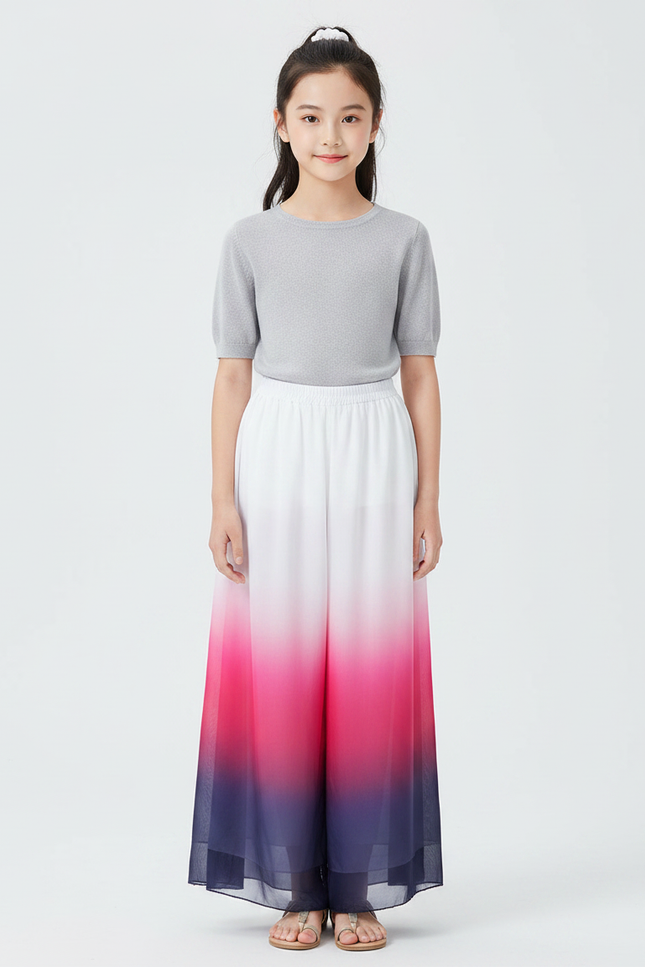 Pantalon Chinois Dégradé Fluide Ample Rose Bleu Enfant - Multicolore Polyester