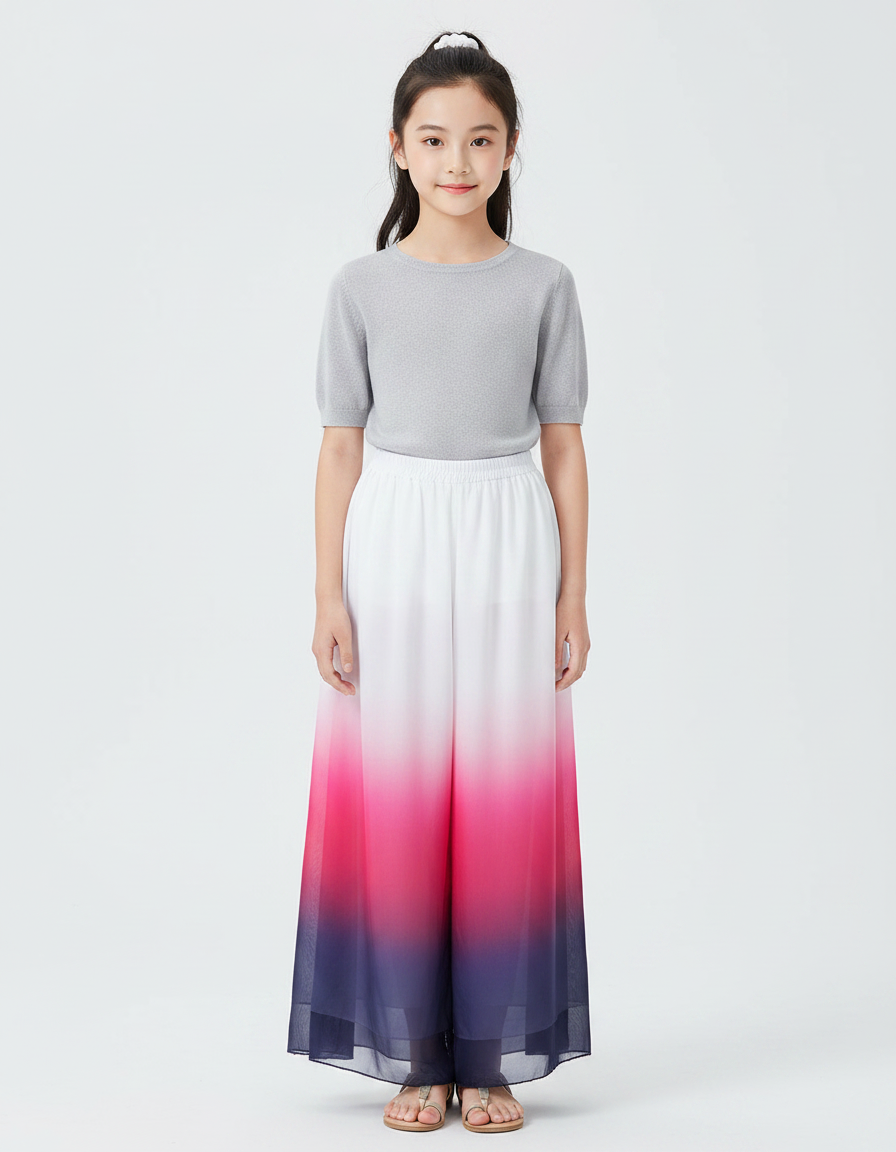 Pantalon Chinois Dégradé Fluide Ample Rose Bleu Enfant - Multicolore Polyester