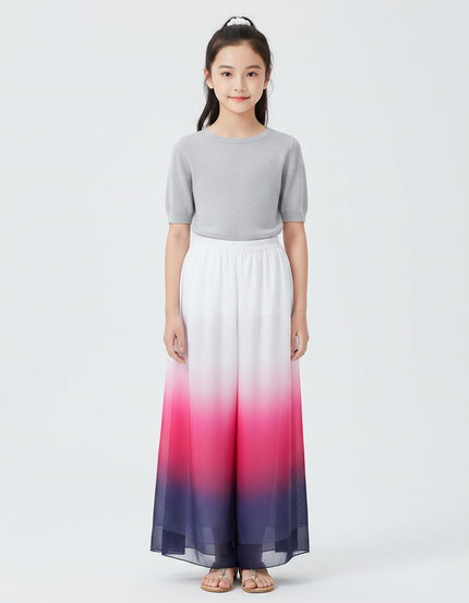 Pantalon Chinois Dégradé Fluide Ample Rose Bleu Enfant - Multicolore Polyester