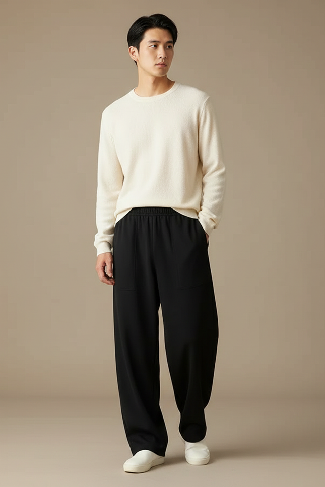 Pantalon Chinois Homme Noir Large - Molleton