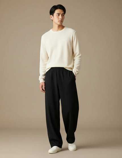Pantalon Chinois Homme Noir Large - Molleton