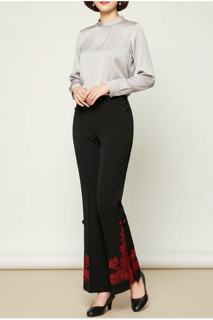 Pantalon Chinois Femme Noir Satin - Polyester