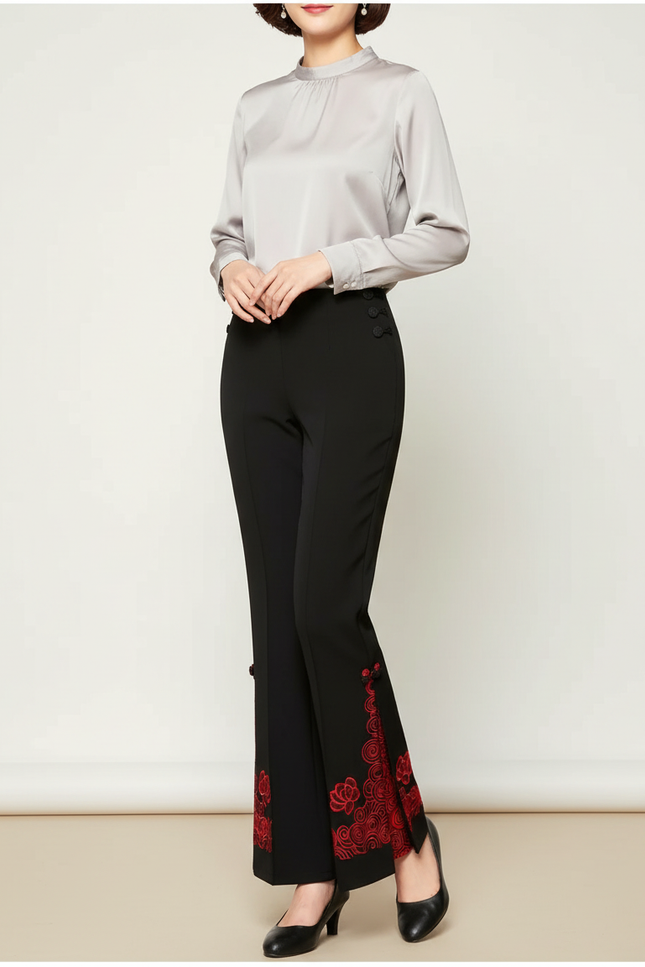 Pantalon Chinois Femme Noir Satin - Polyester