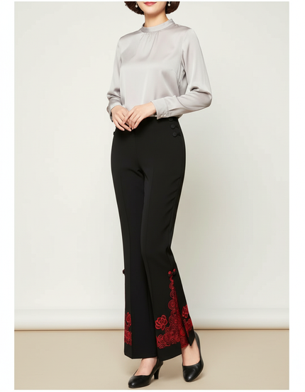 Pantalon Chinois Femme Noir Satin - Polyester