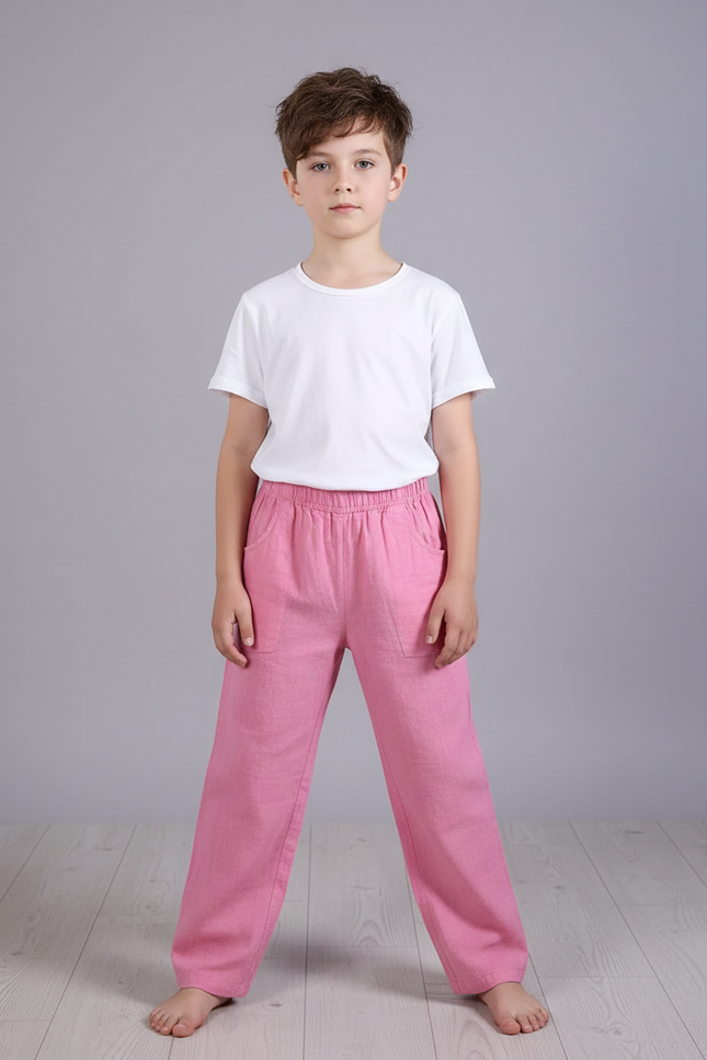 Pantalon Chinois Rose Ample Lin Enfant Décontracté