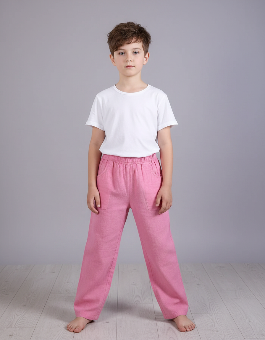 Pantalon Chinois Rose Ample Lin Enfant Décontracté