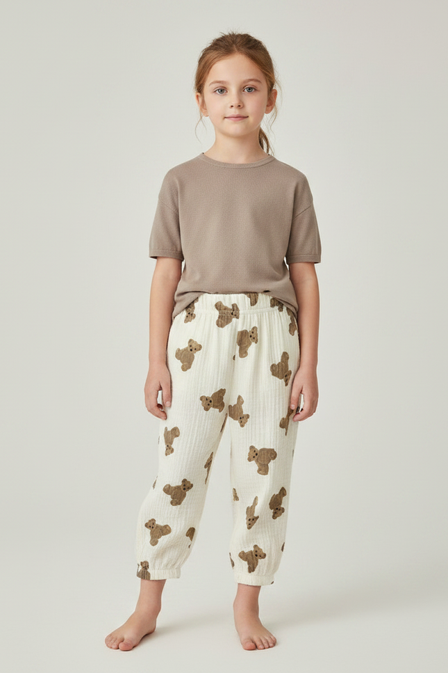 Pantalon Chinois Blanc Coton Ample Ours Enfant