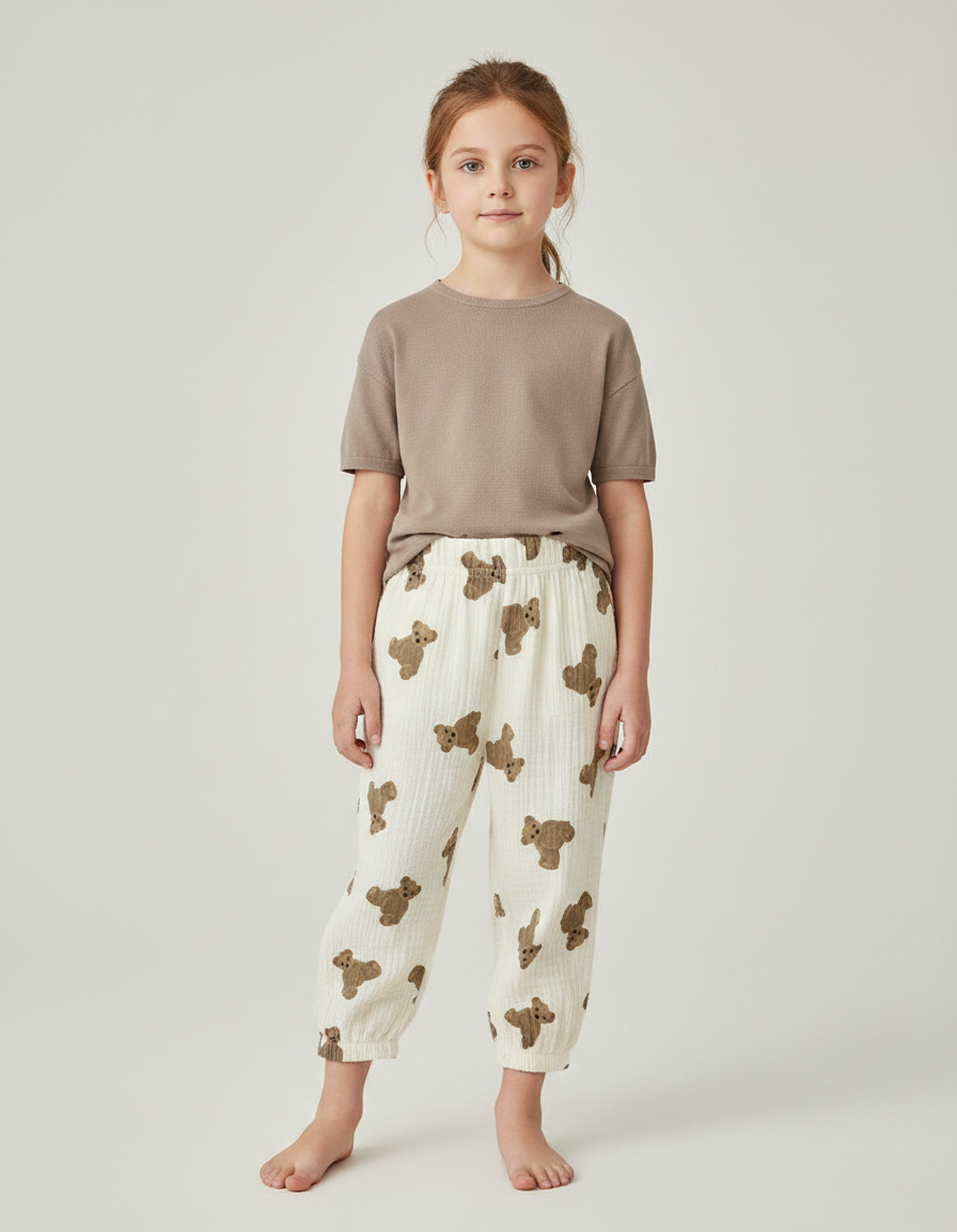 Pantalon Chinois Blanc Coton Ample Ours Enfant