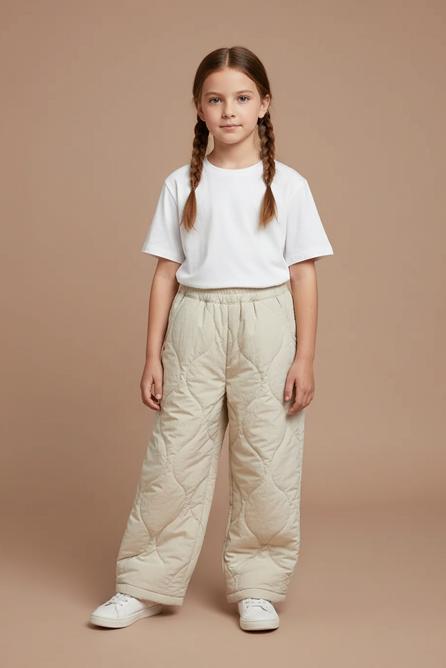 Pantalon Chinois Beige Matelassé Ample Enfants Hiver - Polyester