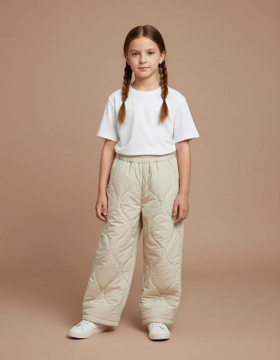 Pantalon Chinois Beige Matelassé Ample Enfants Hiver - Polyester