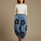 Pantalon Chinois Denim Fleuri Ample Bouffant Femme - Bleu Jean