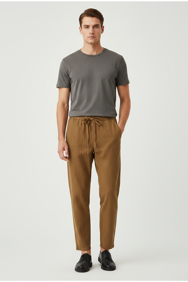Pantalon Chinois Marron Ample Coton Décontracté Homme