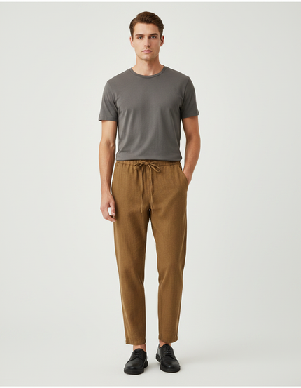 Pantalon Chinois Marron Ample Coton Décontracté Homme