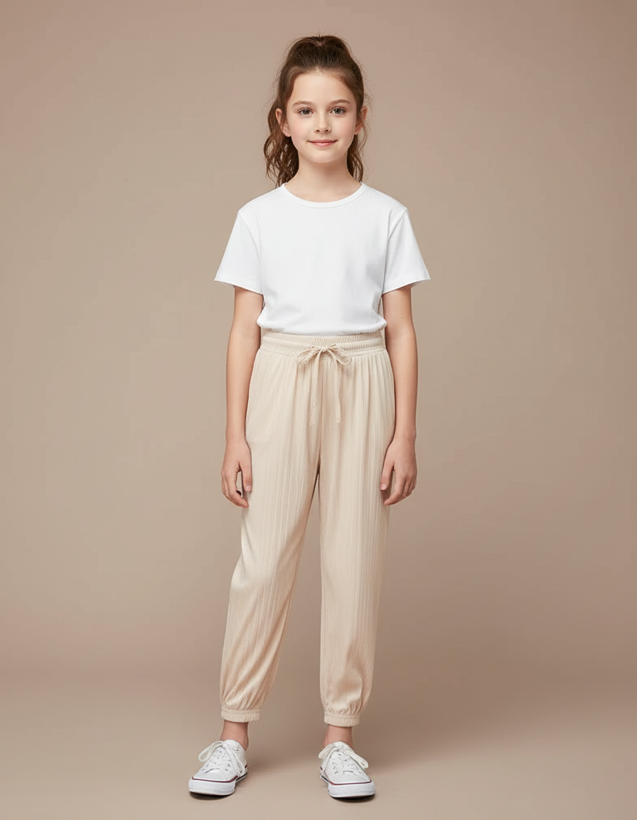 Pantalon Chinois Beige Côtelé Fluide Ample Décontracté - Viscose